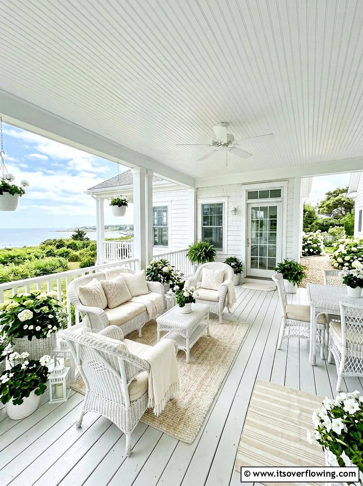 Monochromatic White Porch - 25 front porch ideas with neutral decor