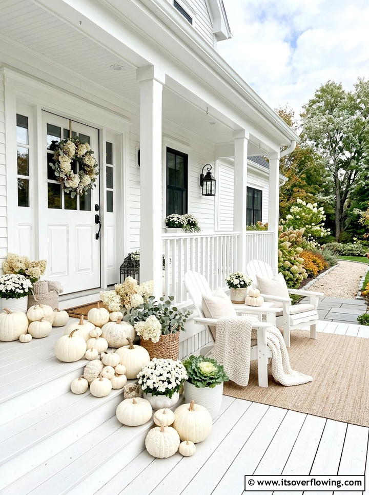 Monochrome pumpkin porch - 25 front porch ideas with pumpkins