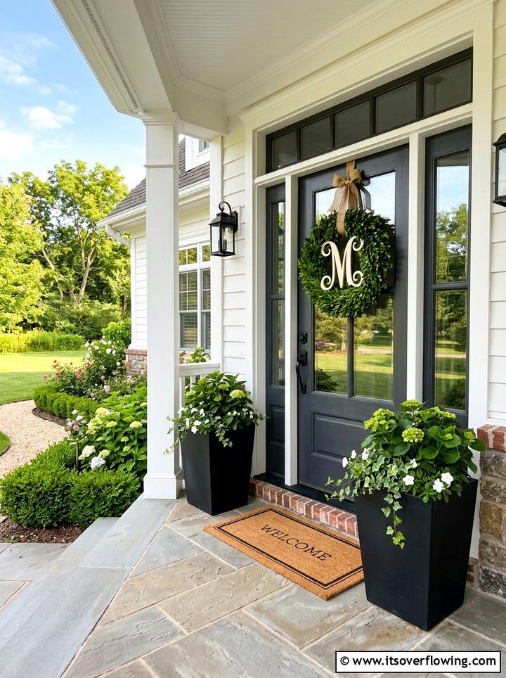 Monogram door wreath porch - 25 front porch decor ideas with wreaths