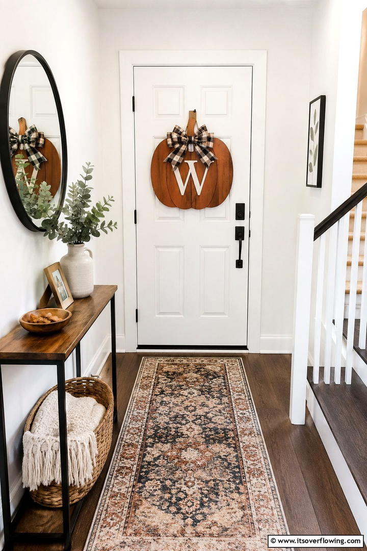 Monogrammed Pumpkin Door Hanger - 50 Fall Front Door Decor Ideas Roundup- Curb Appeal