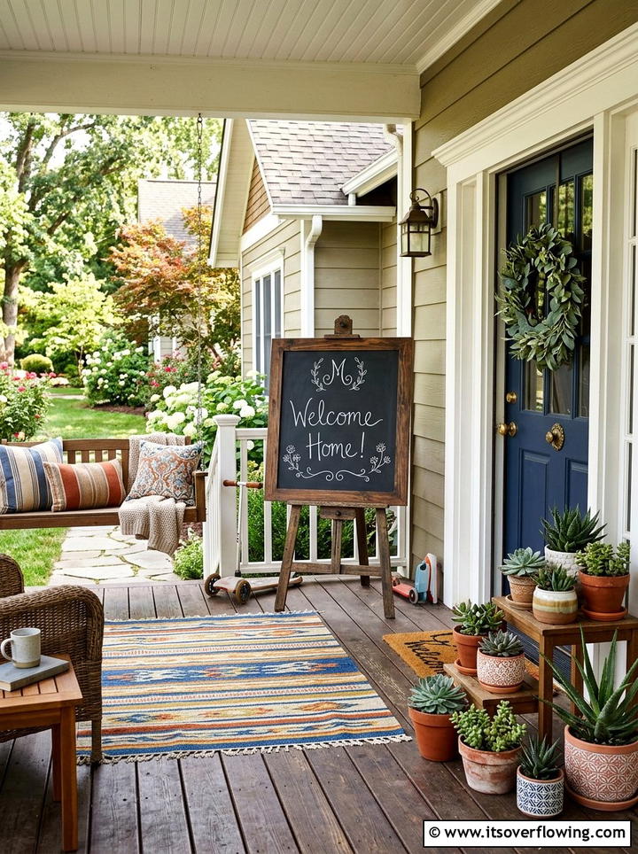 Monogrammed chalkboard welcome sign - 25 front porch ideas with monogram decor