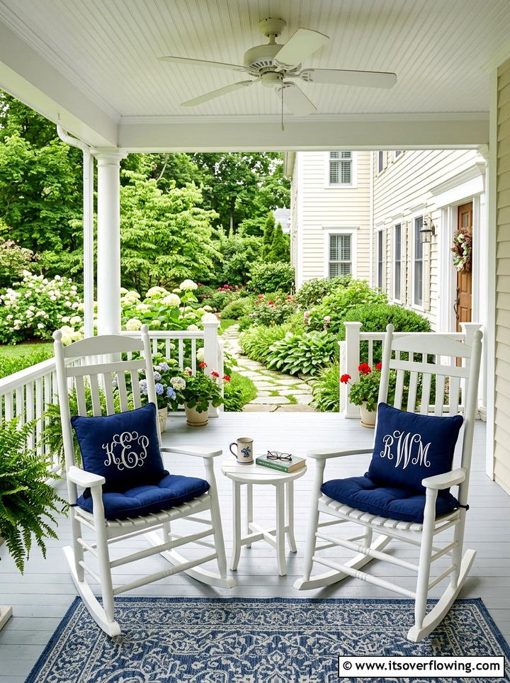 Monogrammed outdoor rocking chair cushion - 25 front porch ideas with monogram decor