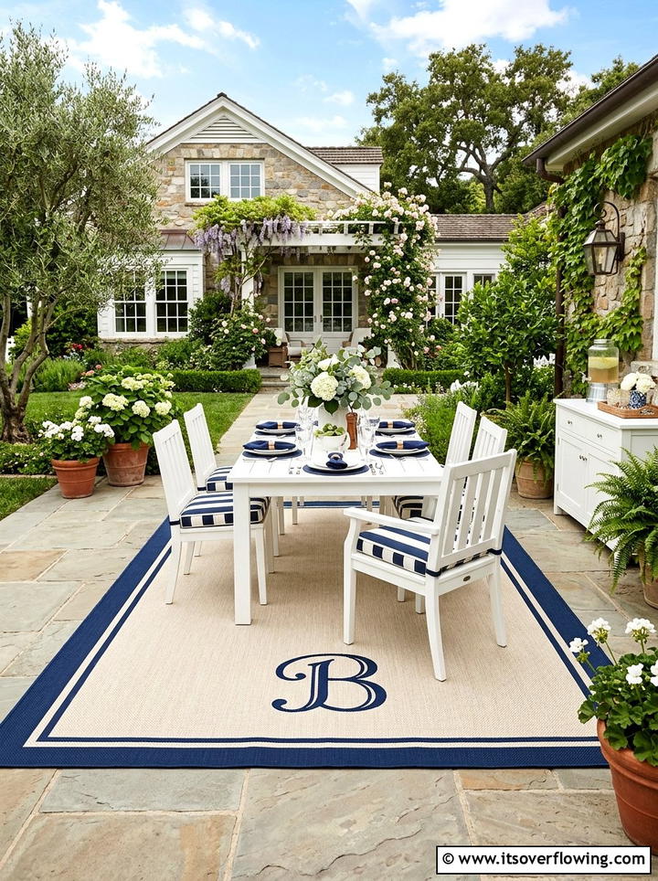Monogrammed outdoor rugs - 25 backyard decorating ideas with personalized decor