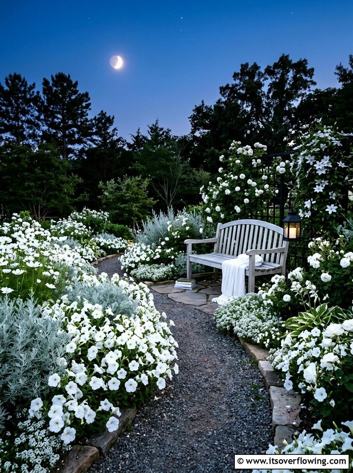Moon garden with white flowers - 25 garden design ideas with seasonal flowers