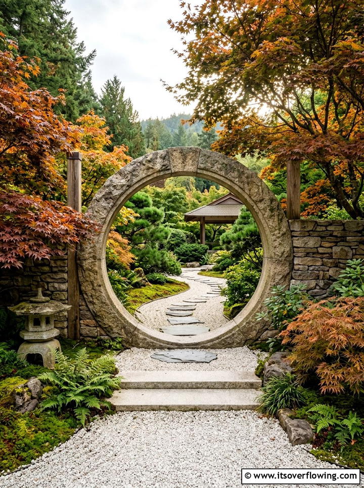 Moon gate garden entrance - 25 garden ideas with arches
