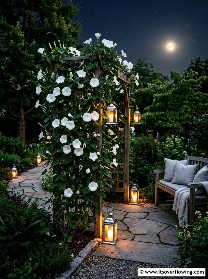 Moonflower Night Garden - 25 front porch ideas with trellis vines