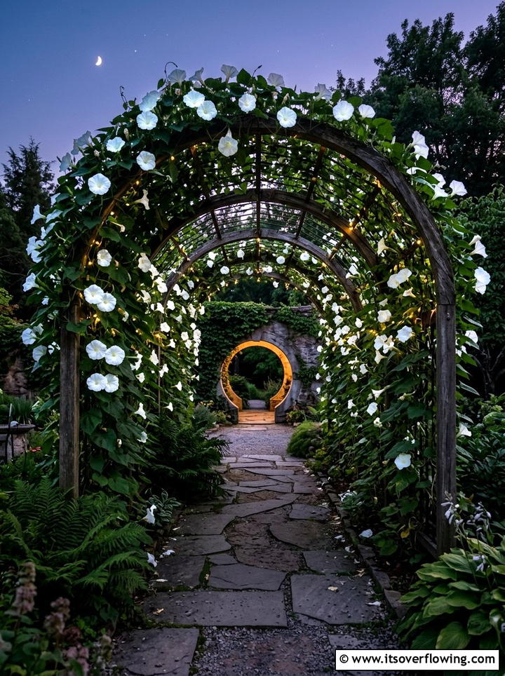 Moonflower Trellis Tunnel - 25 creative garden ideas with trellis tunnel