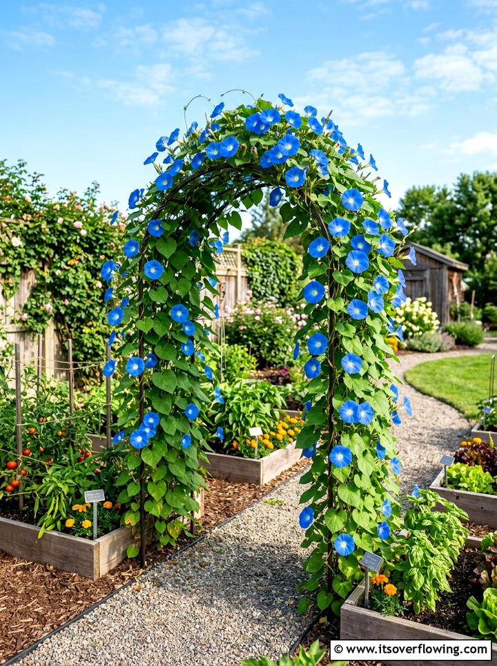 Morning Glory Garden Trellis - 25 creative garden ideas with archway flowers