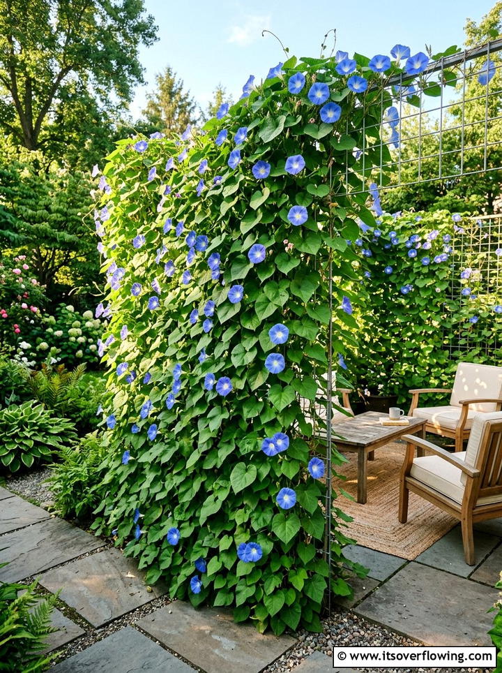 Morning glory privacy screen - 25 cheap garden ideas with seeds