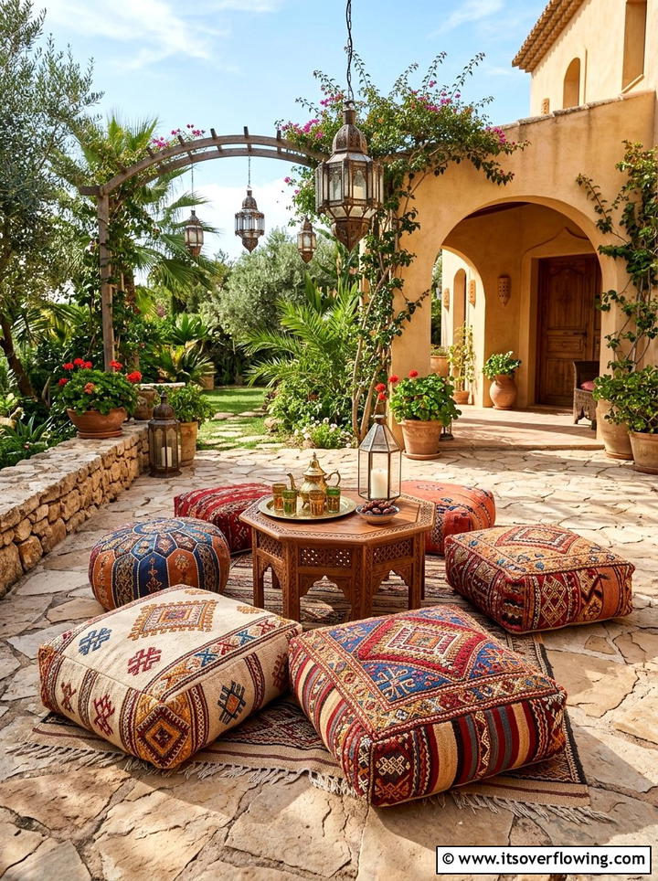 Moroccan Floor Cushion - 25 creative garden ideas with boho textures