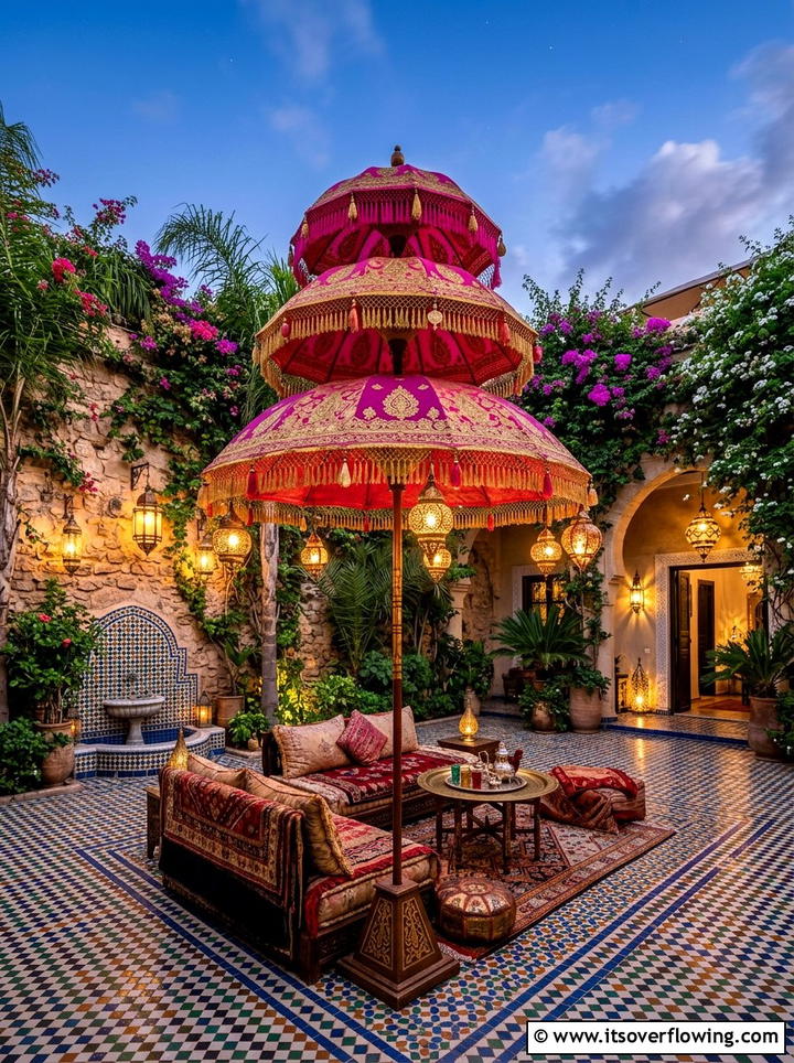 Moroccan Garden Umbrella - 25 garden decor ideas with umbrellas