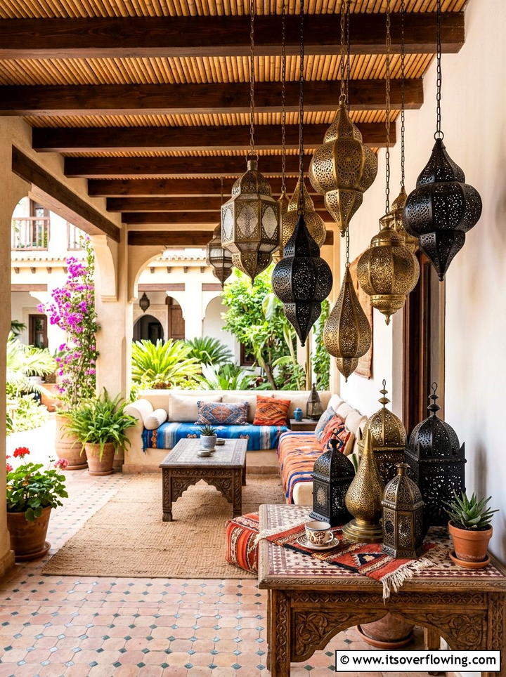 Moroccan Lantern Lighting - 25 front porch ideas with boho style