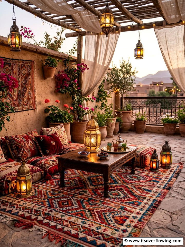 Moroccan Lanterns On Outdoor Rug - 25 backyard decorating ideas with lanterns