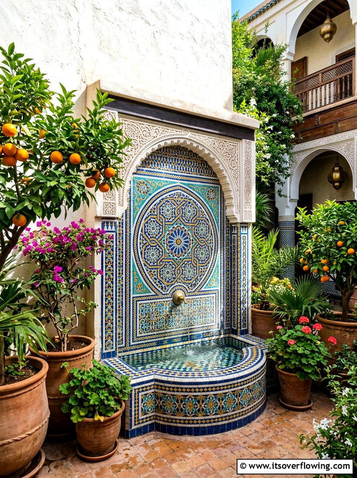 Moroccan mosaic wall fountain - 25 garden ideas with fountain