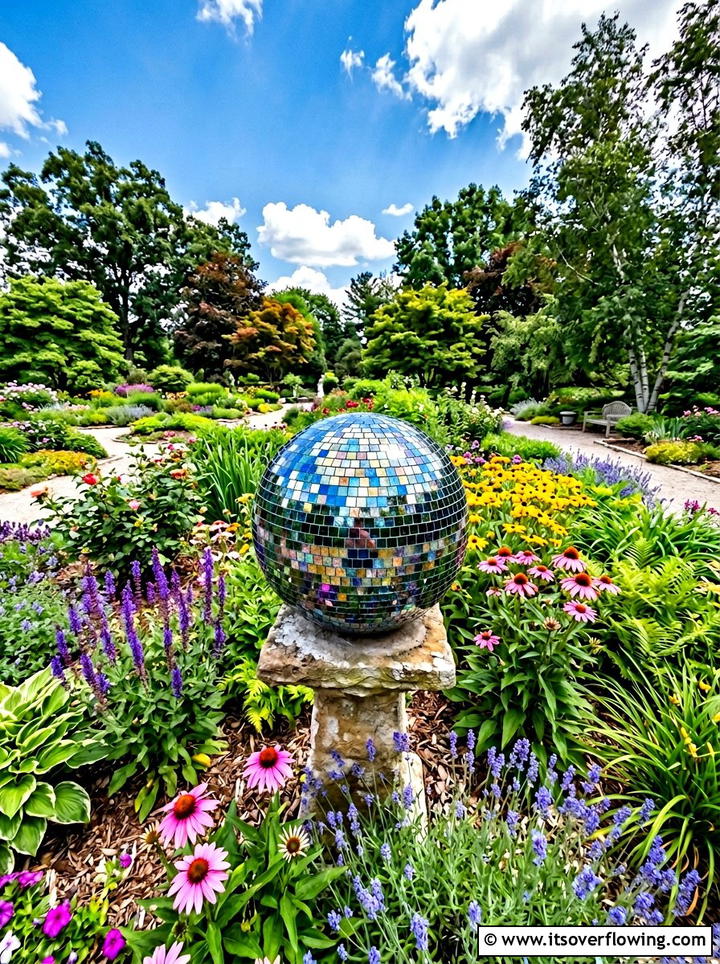 Mosaic Bowling Ball - 25 recycled garden ideas with mosaic pieces