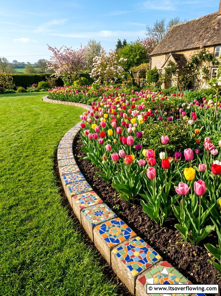 Mosaic Edging Stone - 25 recycled garden ideas with mosaic pieces