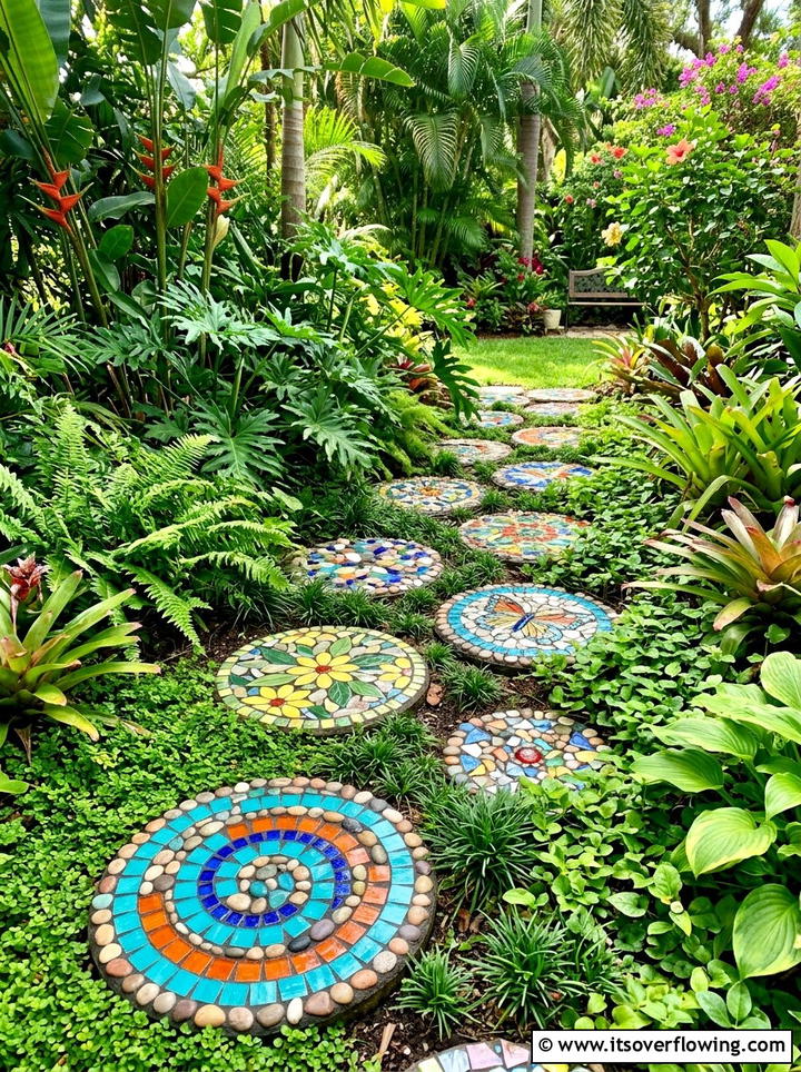 Mosaic Garden Stepping Stones - 25 garden decor ideas for tropical gardens