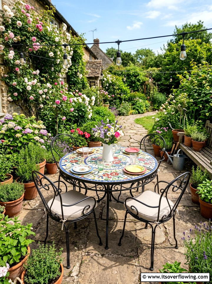 Mosaic Garden Table - 25 recycled garden ideas with mosaic pieces
