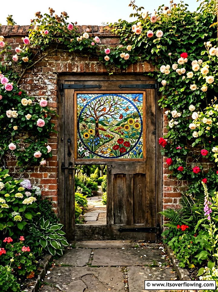 Mosaic Gate Insert - 25 recycled garden ideas with mosaic pieces