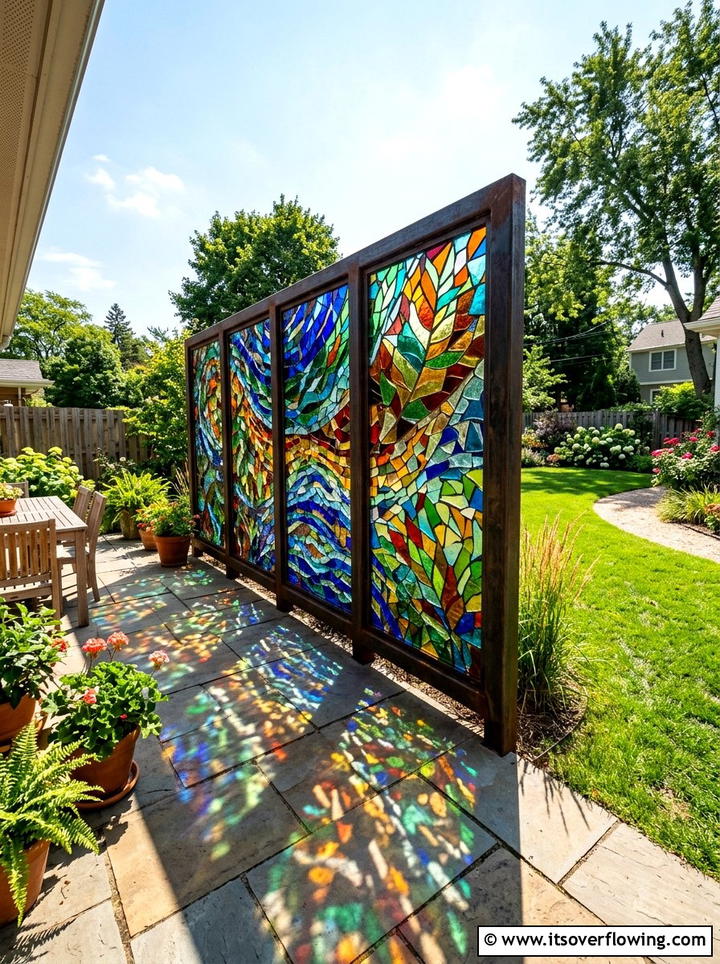 Mosaic Privacy Screen - 25 recycled garden ideas with mosaic pieces