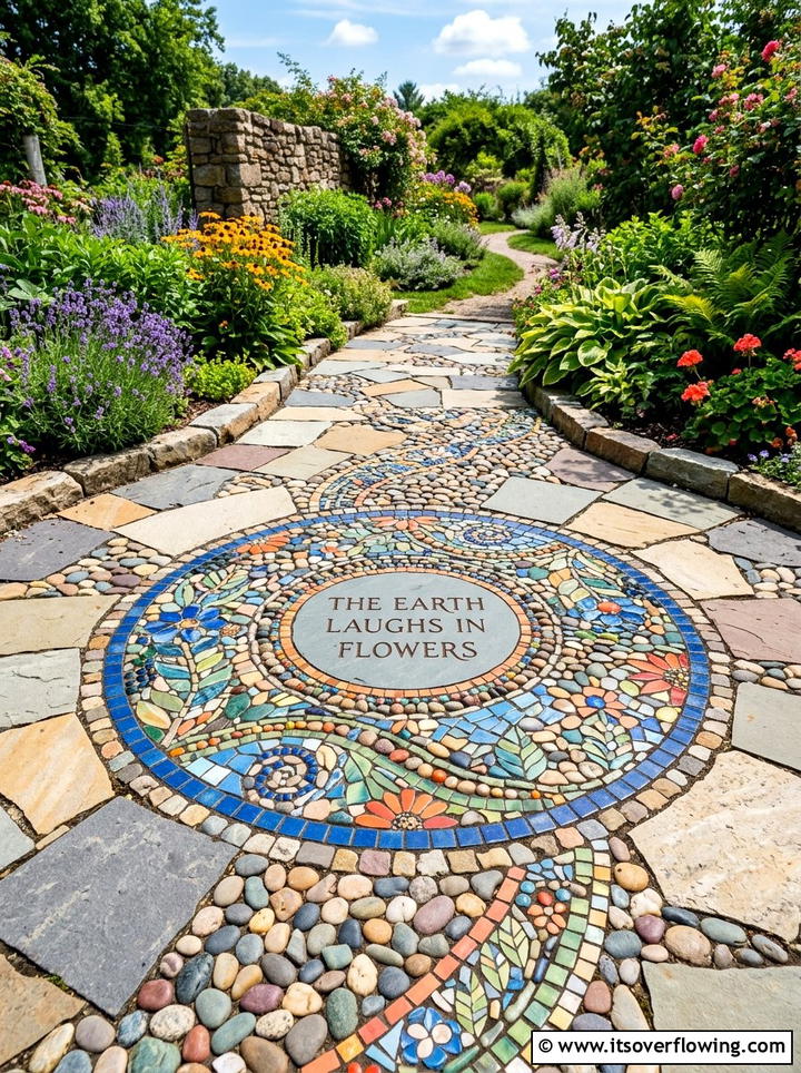 Mosaic Stone Path Art - 25 creative garden ideas with quote stones