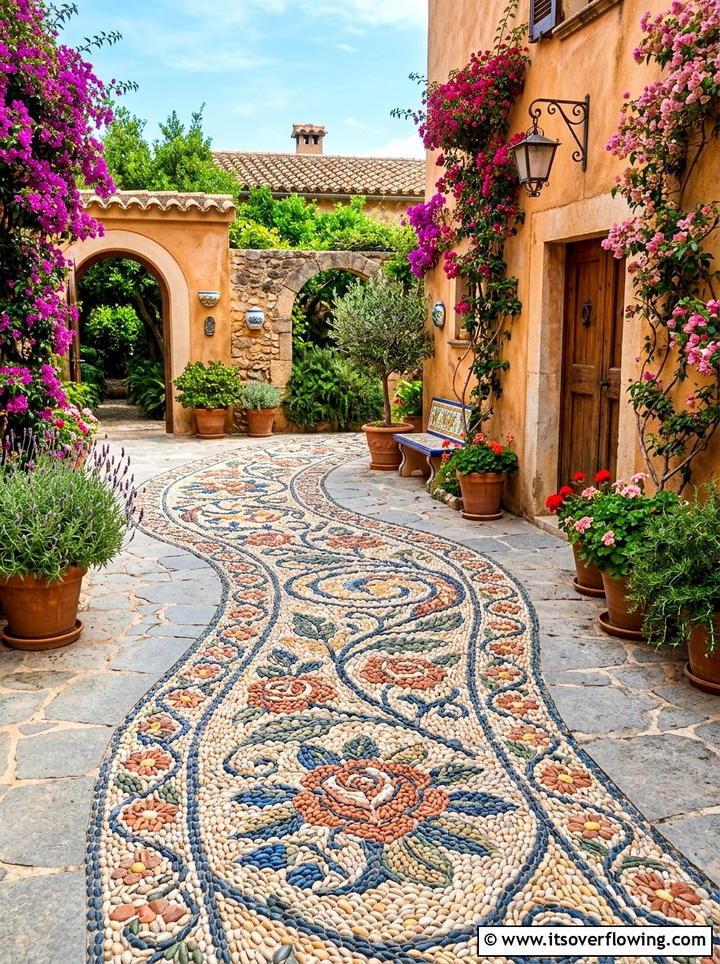 Mosaic Stone Walkway - 25 garden ideas with stepping stones