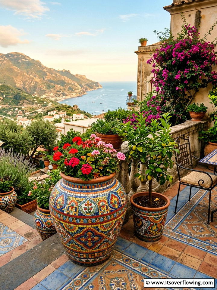 Mosaic Style Painted Pots - 25 garden ideas with painted pots