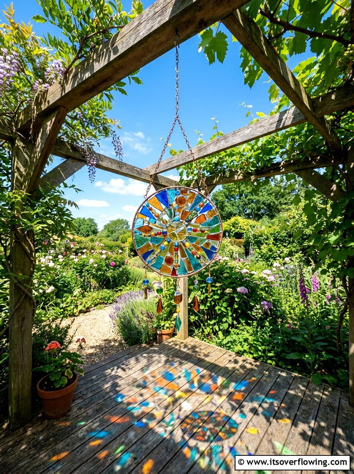 Mosaic Sun Catcher - 25 recycled garden ideas with mosaic pieces