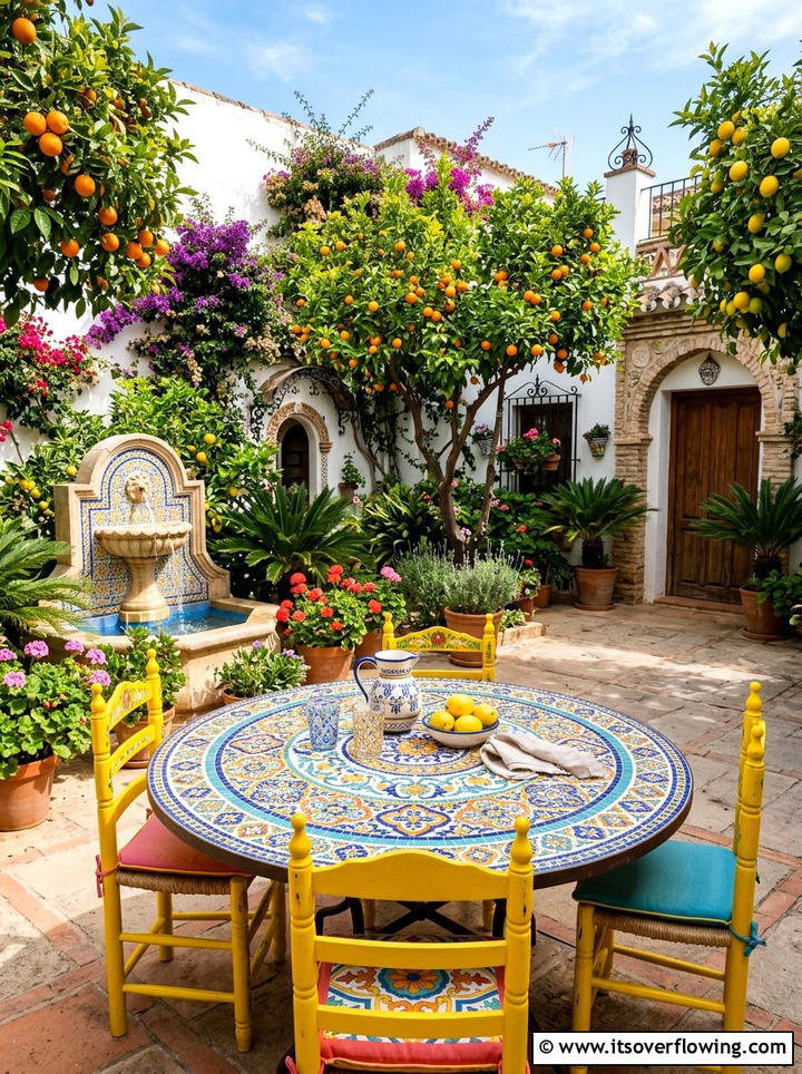 Mosaic Tile Top Table - 25 upcycled garden ideas with outdoor tables