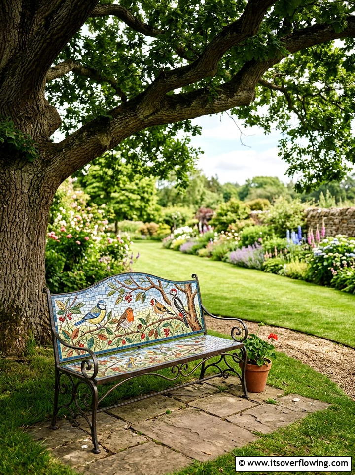 Mosaic garden bench - 25 garden decor ideas with mosaic art