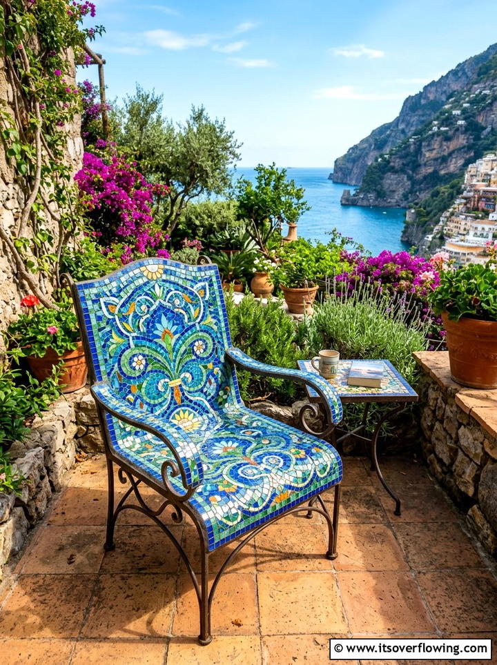 Mosaic garden chair - 25 upcycled garden ideas with old chairs
