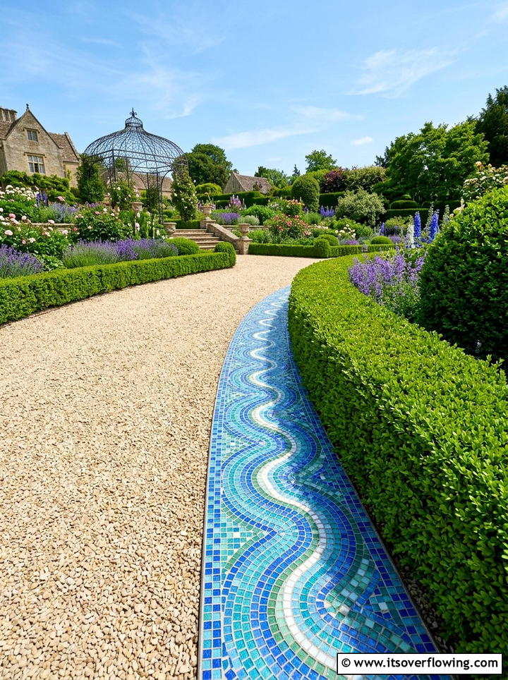 Mosaic pathway border - 25 garden decor ideas with mosaic art