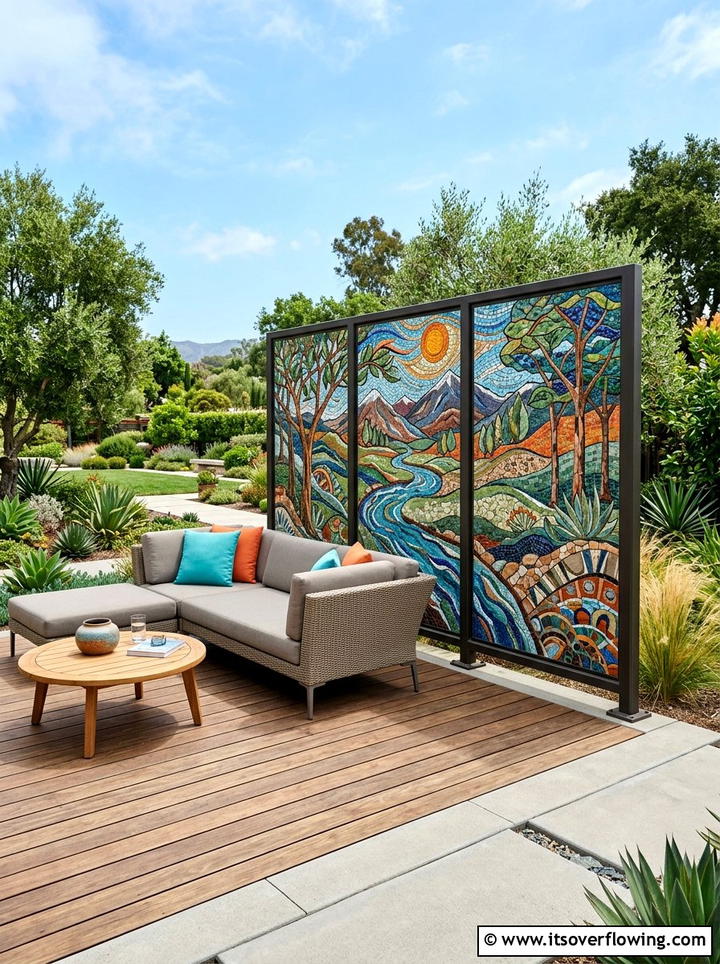 Mosaic privacy screen - 25 garden decor ideas with mosaic art