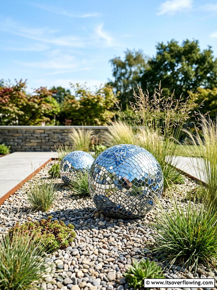 Mosaic sphere ornaments - 25 garden decor ideas with mosaic art