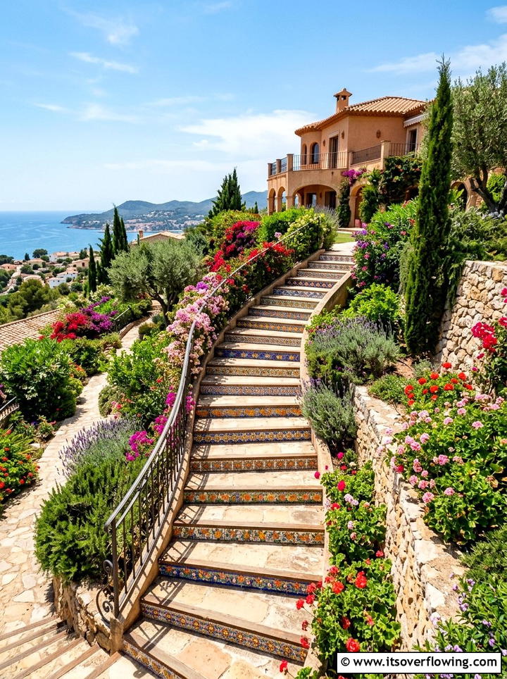 Mosaic stairs - 25 garden decor ideas with mosaic art