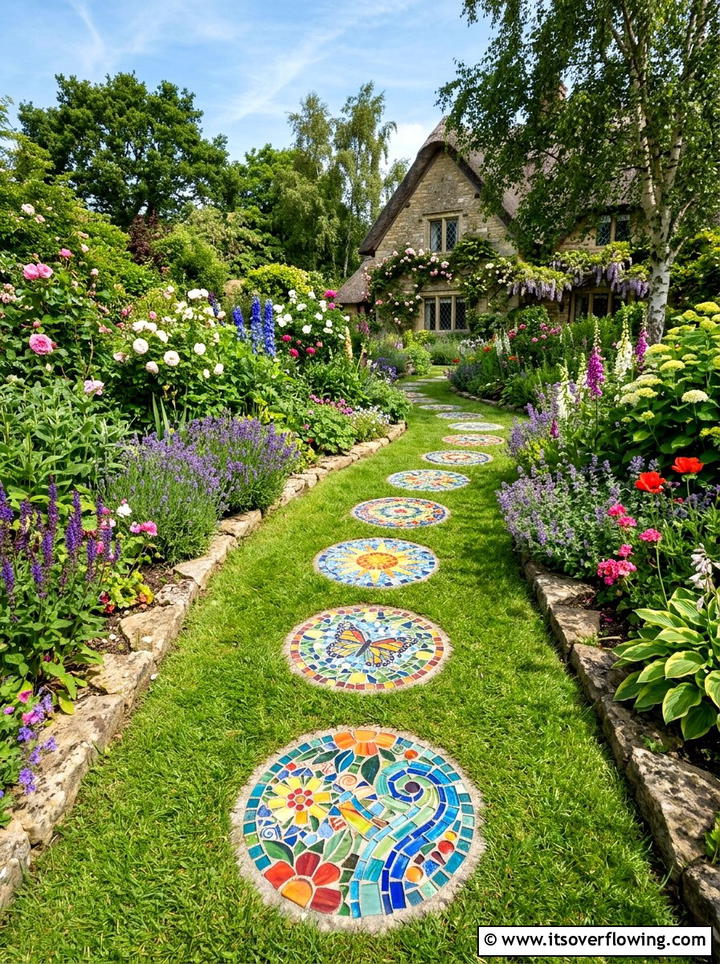 Mosaic stepping stones - 25 garden decor ideas with mosaic art