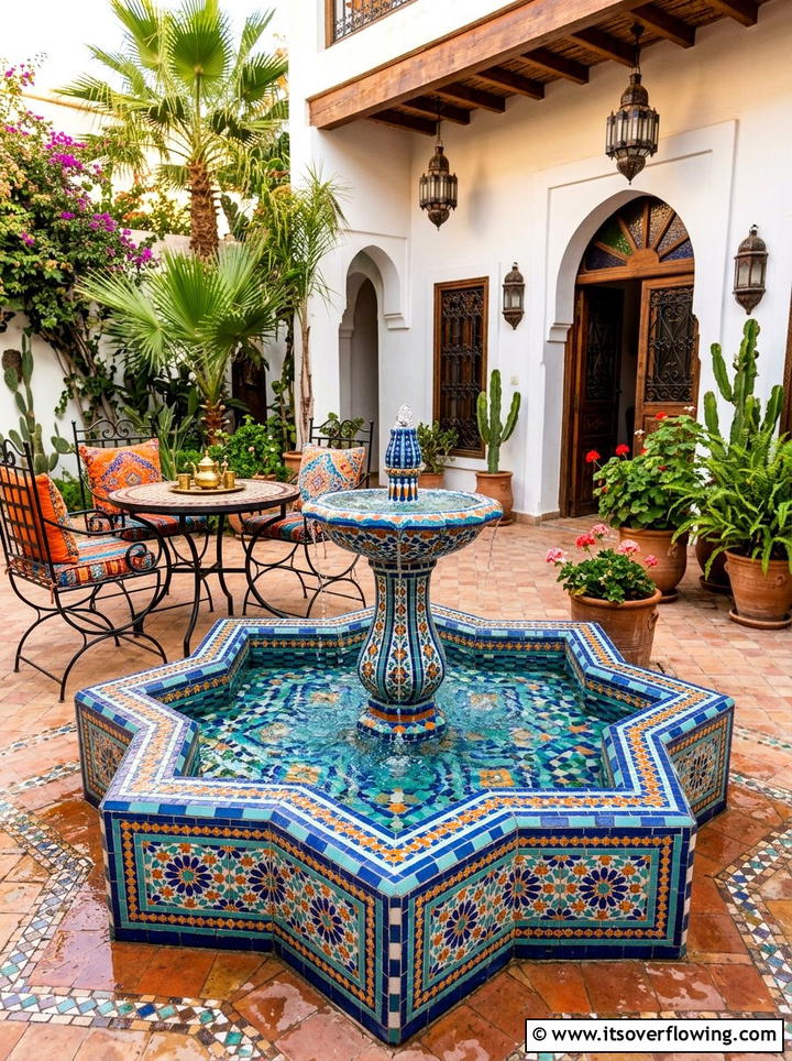 Mosaic tile fountain - 25 garden decor ideas with tabletop fountains