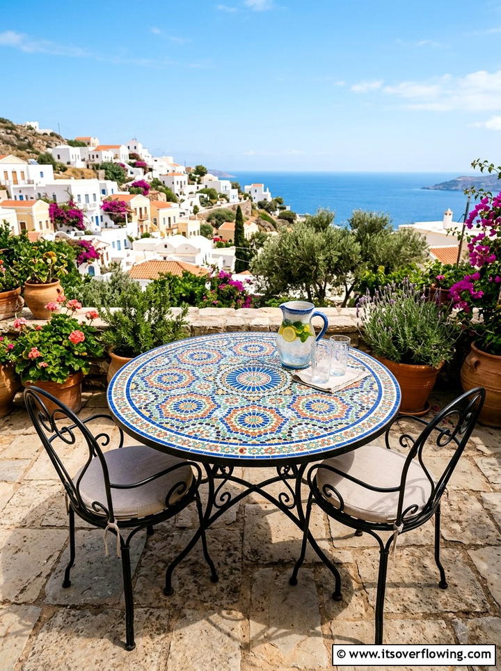 Mosaic tile garden table - 25 garden decor ideas with colorful accents