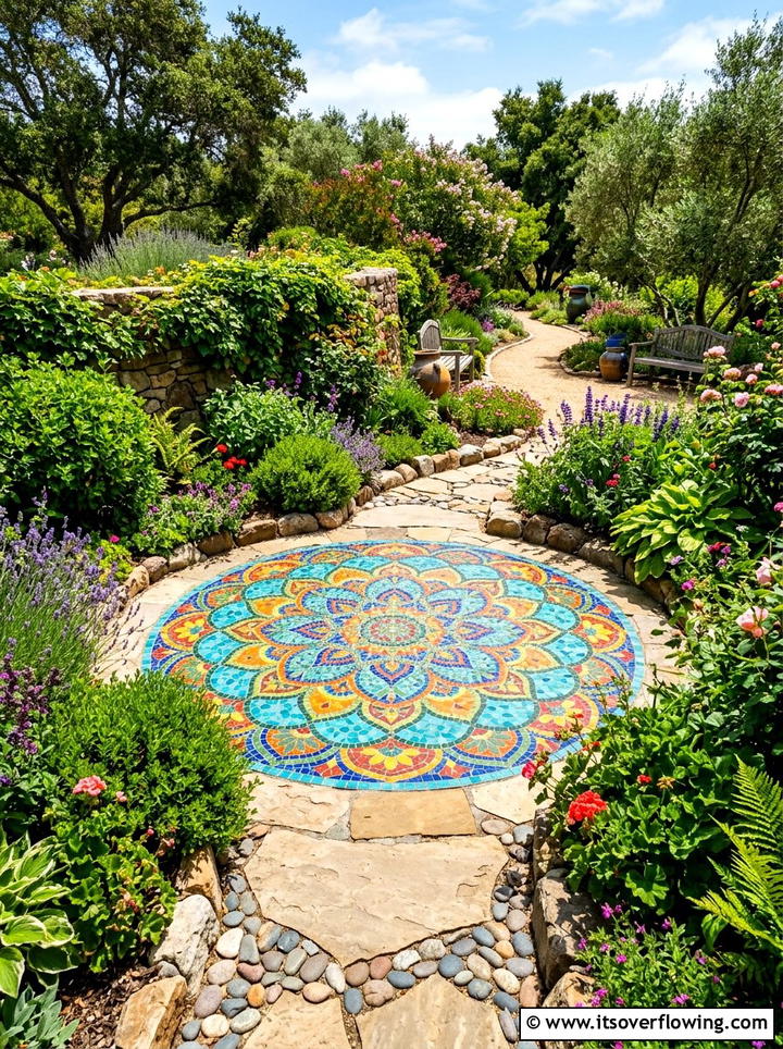 Mosaic tile garden - 25 creative garden ideas with mandala gardens