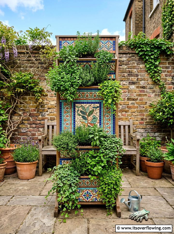 Mosaic vertical planter - 25 garden decor ideas with mosaic art