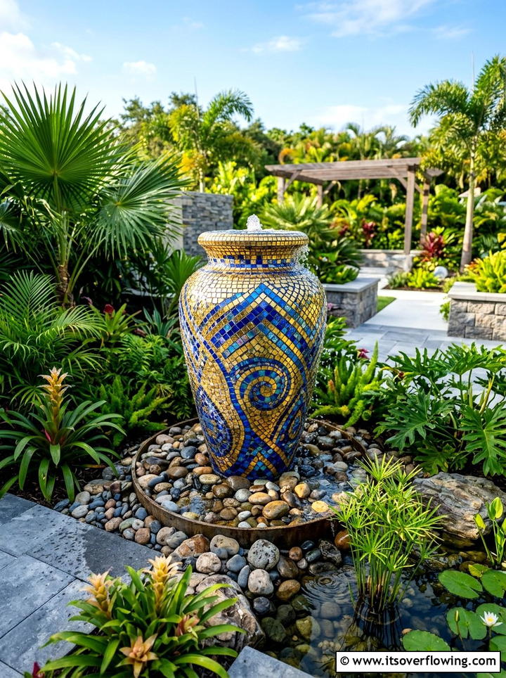 Mosaic water feature - 25 garden decor ideas with mosaic art