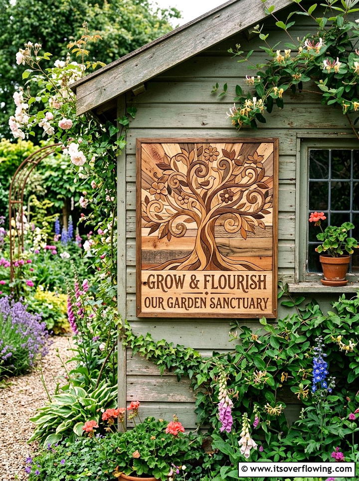 Mosaic wood garden plaque - 25 recycled garden ideas with recycled wood art