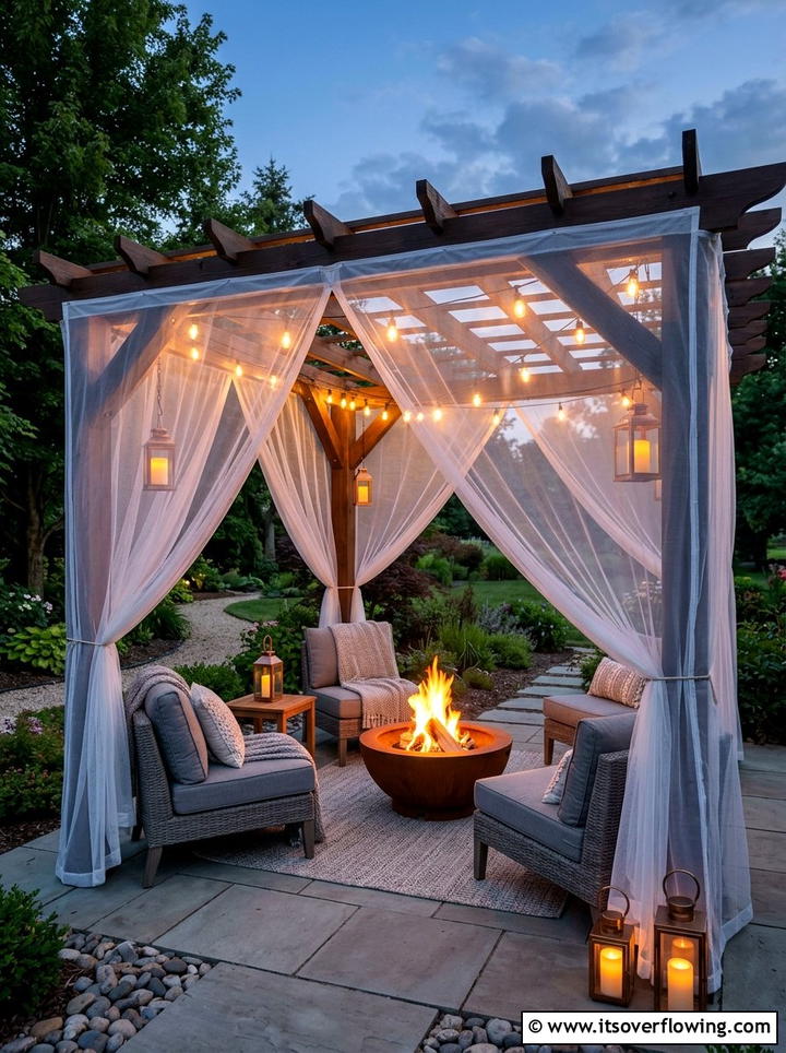 Mosquito net pergola curtains - 25 backyard ideas with pergola curtains