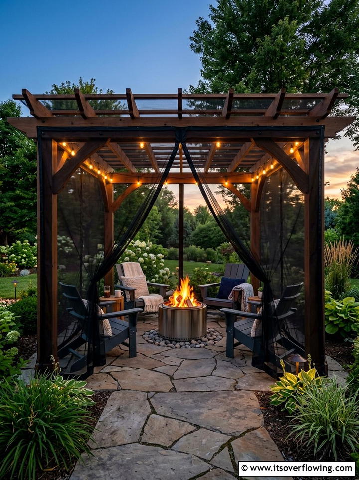 Mosquito net pergola enclosure - 25 garden decor ideas with pergola curtains
