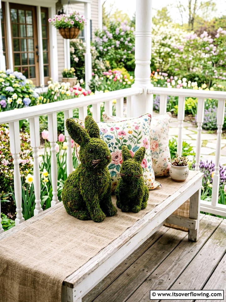 Moss Covered Bunny Figurine - 25 front porch decor ideas for easter