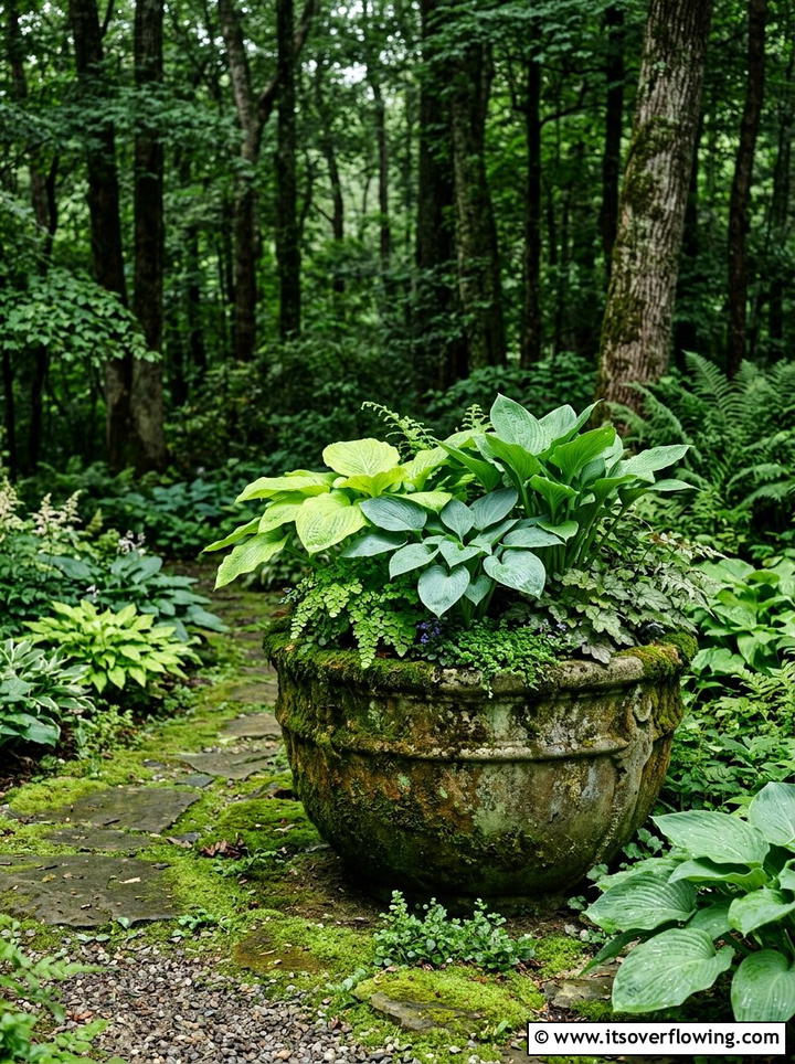 Moss Covered Concrete Planter Shade Garden - 25 garden decor ideas with concrete planters
