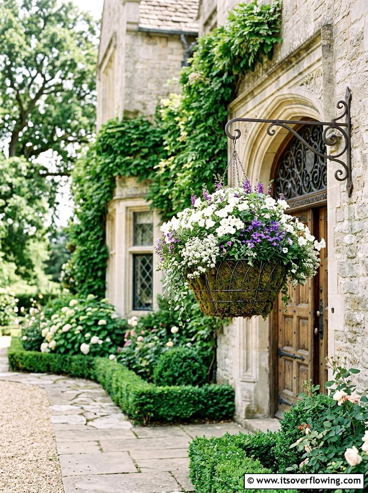 Moss Lined Wire Basket - 25 garden ideas with hanging planters