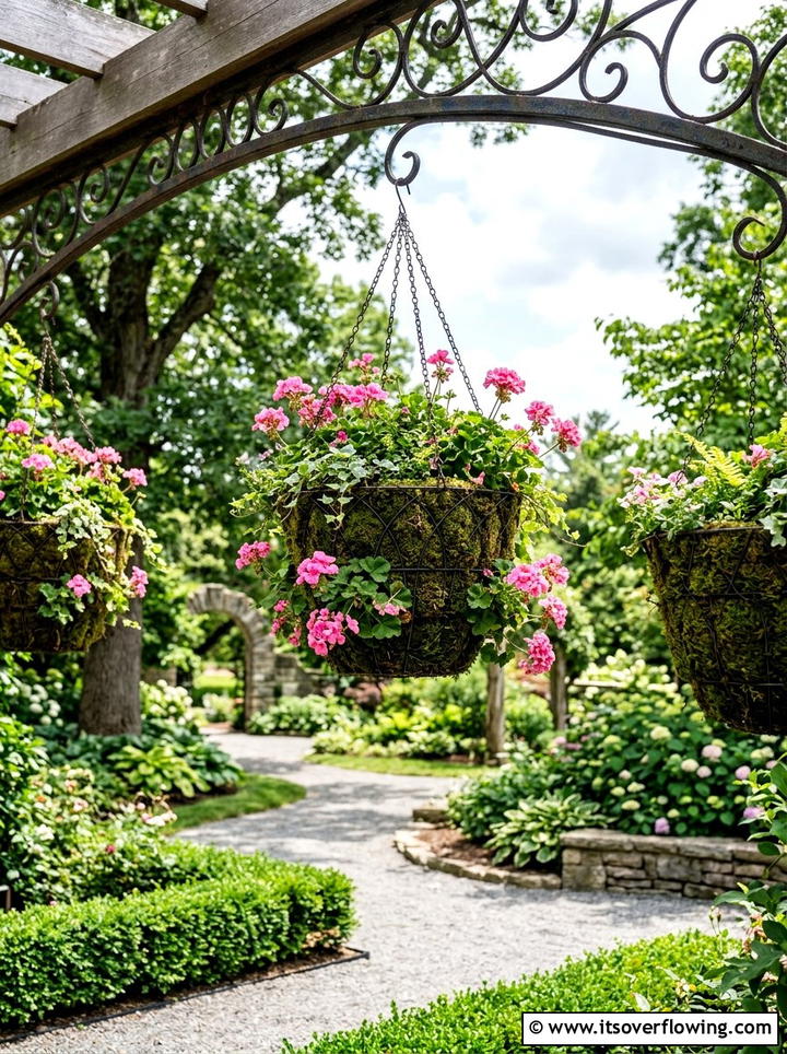 Moss Lined Wire Baskets - 25 small garden ideas with hanging baskets