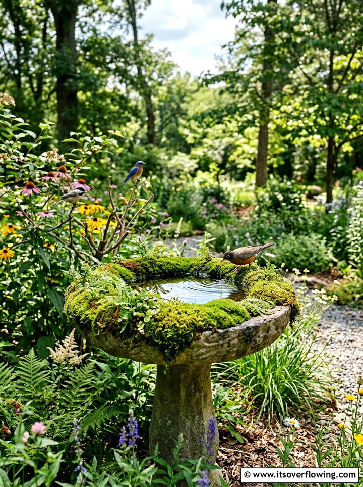Moss birdbath decoration - 25 garden ideas with moss art
