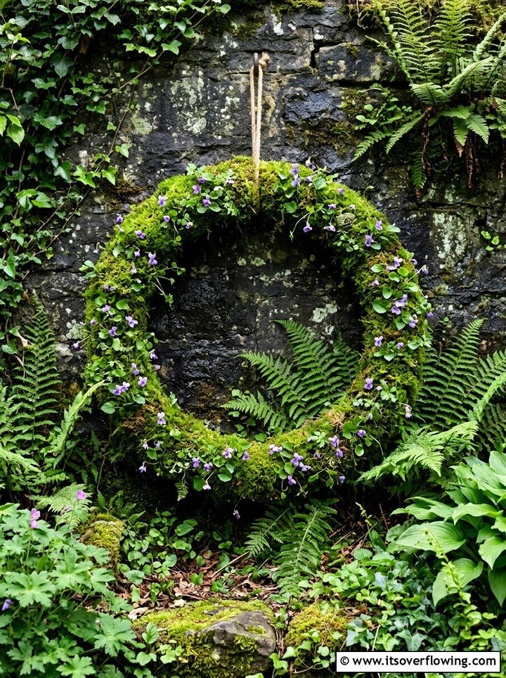 Moss covered floral hoop - 25 garden decor ideas with floral hoops